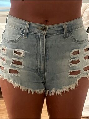 Aphrodite Light Blue Distressed Denim Cutoff Shorts